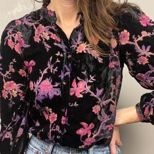 Another Love Black Burnout Velvet Floral Blouse – Size M – New with Tags